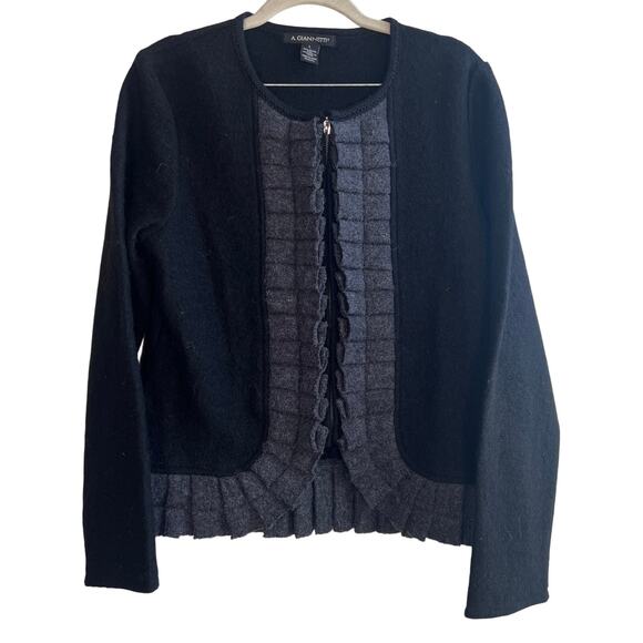 A. Gianetti Large Black boiled wool full zip sweater jacket blazer Sz L - Picture 1 of 7